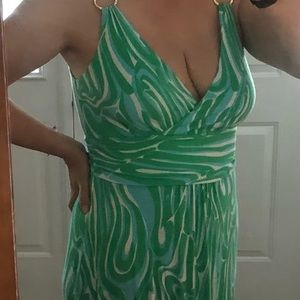 Lilly Pulitzer maxi sundress, size L blue,green & white, machine washable